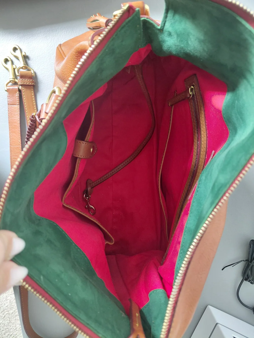 Dooney & Bourke Cognac Leather Fold-Over Satchel with Detachable Strap